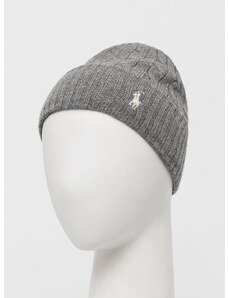 Вълнена шапка Polo Ralph Lauren в сиво с фина плетка от вълна