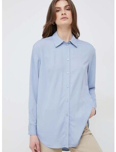 Риза Calvin Klein дамска в синьо със свободна кройка с класическа яка
