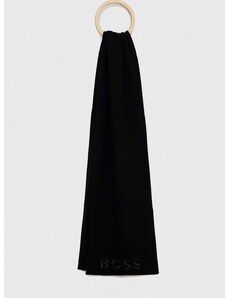 Вълнен шал BOSS Lyaran в черно с изчистен дизайн