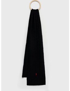 Вълнен шал Polo Ralph Lauren в черно с изчистен дизайн