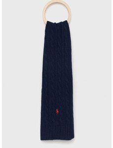 Вълнен шал Polo Ralph Lauren в тъмносиньо с изчистен дизайн