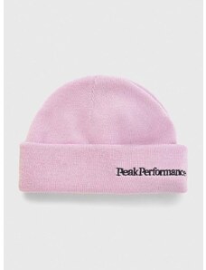 Вълнена шапка Peak Performance в розово от плътен трикотаж от вълна