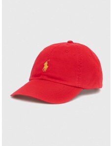 Памучна шапка с козирка Polo Ralph Lauren в червено с изчистен дизайн