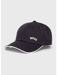 Boss Green Памучна шапка BOSS Boss Athleisure в тъмносиньо с изчистен дизайн