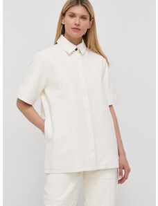 Кожена риза Herskind дамска в бяло със свободна кройка с класическа яка