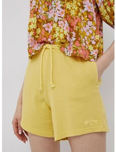 Къси панталони Billabong дамско в жълто с изчистен дизайн с висока талия