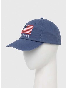 Памучна шапка с козирка Polo Ralph Lauren в синьо с апликация