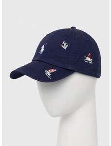 Памучна шапка с козирка Polo Ralph Lauren в тъмносиньо с десен