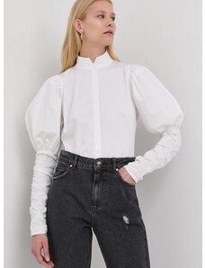 Риза Notes du Nord дамска в бяло с кройка по тялото с права яка