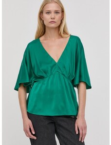 Блуза с коприна Notes du Nord дамска в зелено с изчистен дизайн