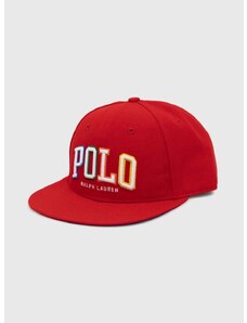 Шапка с козирка Polo Ralph Lauren в червено с апликация