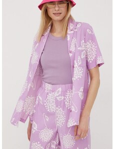 Риза Brixton дамска в лилаво със стандартна кройка с класическа яка