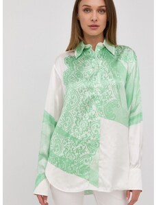 Риза Victoria Beckham дамска в зелено със свободна кройка с класическа яка