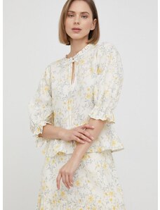 Ленена блуза Polo Ralph Lauren дамска в жълто с флорален десен