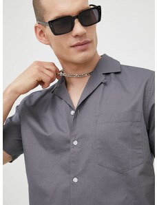 Памучна риза Solid мъжка в сиво със стандартна кройка