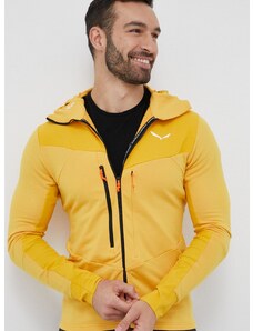 Спортен суичър Salewa Agner PL в жълто с качулка с изчистен дизайн