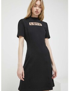Памучна рокля Love Moschino в черно къс модел разкроен модел