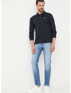 Памучна блуза с дълги ръкави Emporio Armani в тъмносиньо с изчистен дизайн
