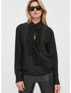 Копринена риза Victoria Beckham дамска в черно със свободна кройка с класическа яка