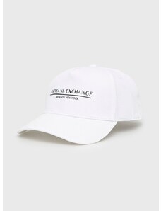 Памучна шапка Armani Exchange в бяло с принт