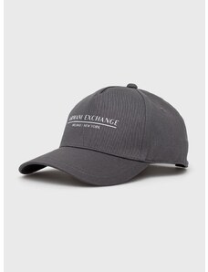 Памучна шапка Armani Exchange в сиво с принт