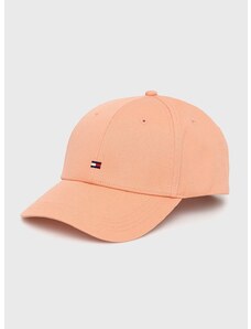 Памучна шапка Tommy Hilfiger в оранжево с изчистен дизайн
