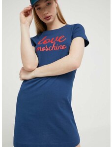 Памучна рокля Love Moschino в синьо къс модел със стандартна кройка