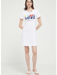Памучна рокля Love Moschino в бяло къс модел със стандартна кройка