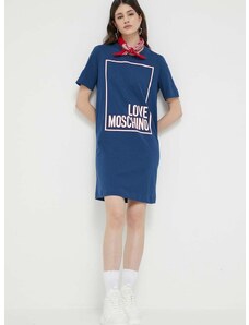 Памучна рокля Love Moschino в тъмносиньо къс модел със стандартна кройка