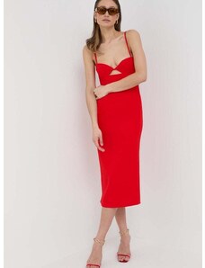 Рокля Bardot в червено среднодълъг модел със стандартна кройка