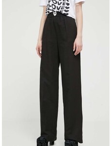 Панталон с лен Love Moschino в черно със стандартна кройка, с висока талия