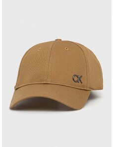 Памучна шапка с козирка Calvin Klein в бежово с изчистен дизайн
