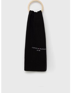 Памучен шал Tommy Hilfiger в черно с изчистен дизайн