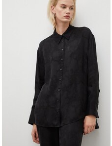 Риза Herskind дамска в черно със свободна кройка с класическа яка