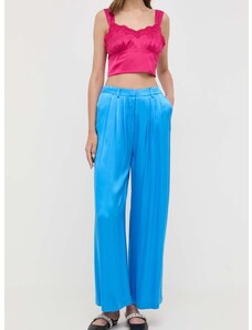 Панталон Bardot в синьо с широка каройка, с висока талия
