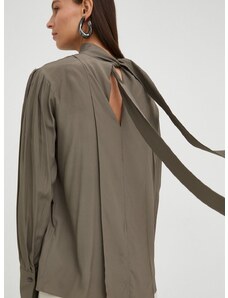 Блуза с коприна Tiger Of Sweden дамска в сиво с изчистен дизайн
