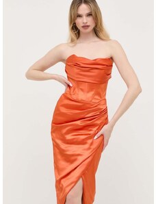 Рокля Bardot в оранжево среднодълга със стандартна кройка