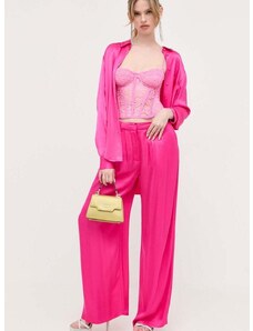 Панталон Bardot в розово с широка каройка, с висока талия