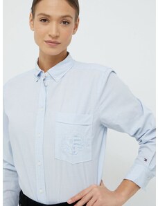 Памучна риза Tommy Hilfiger дамска със стандартна кройка с класическа яка