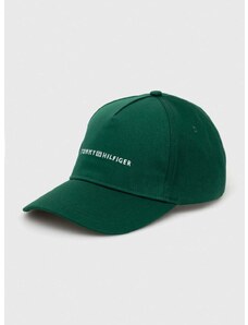 Памучна шапка с козирка Tommy Hilfiger в зелено с изчистен дизайн