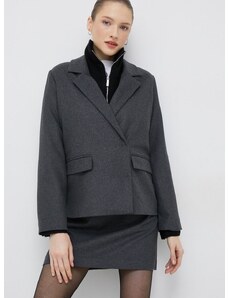 Вълнено сако Selected Femme в сиво с двуредно закопчаване с изчистен дизайн