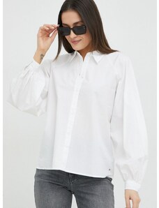 Памучна риза Tommy Hilfiger дамска в бяло със стандартна кройка с класическа яка
