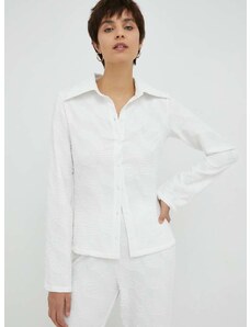 Риза Résumé дамска в бяло със стандартна кройка с класическа яка