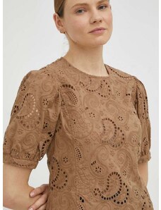 Памучна блуза Herskind дамска в кафяво с изчистен дизайн
