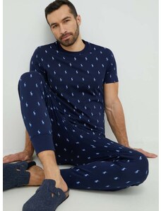 Памучно горнище на пижама с къси ръкави Polo Ralph Lauren в тъмносиньо с десен 714899612