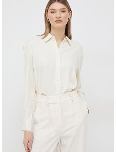 Риза Calvin Klein дамска в бежово със стандартна кройка с класическа яка