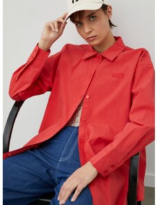Памучна риза Résumé дамска в червено със свободна кройка с класическа яка