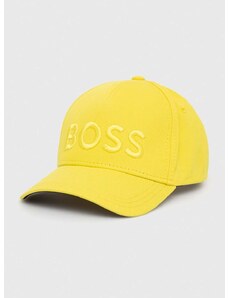 Памучна шапка с козирка BOSS в жълто с апликация