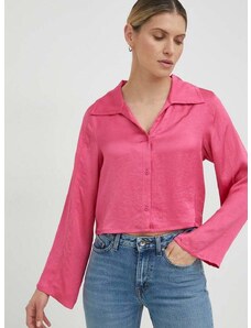 Риза American Vintage дамска в розово със стандартна кройка с класическа яка
