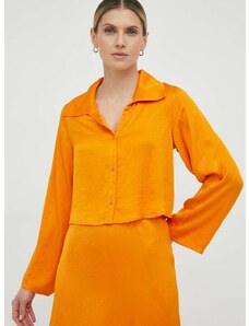 Риза American Vintage дамска в оранжево със стандартна кройка с класическа яка